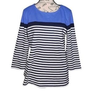 Karen Scott Sport Blue White Striped Long Sleeve Top | Size M | Casual Knit